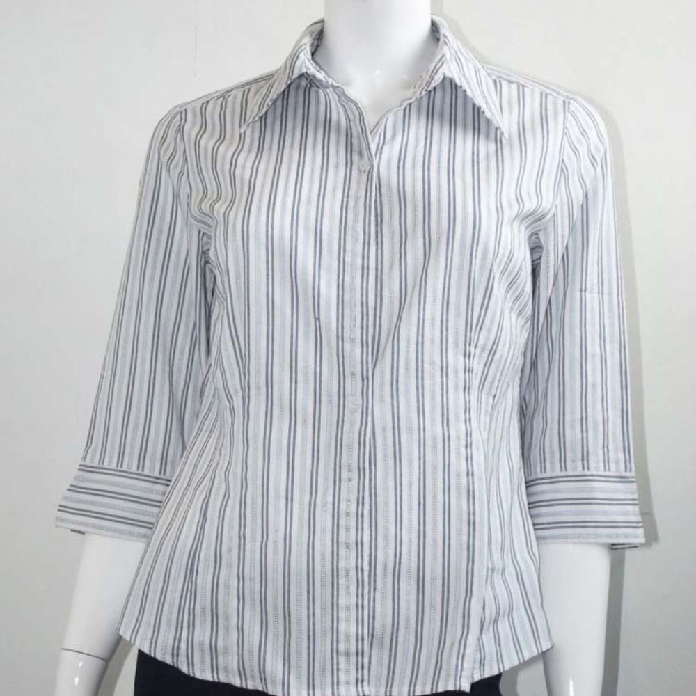 Light Blue & White Striped Stretch Button Down - L